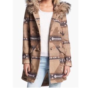 BB Dakota faux fur trim patterned Anorak / Parka tan brown